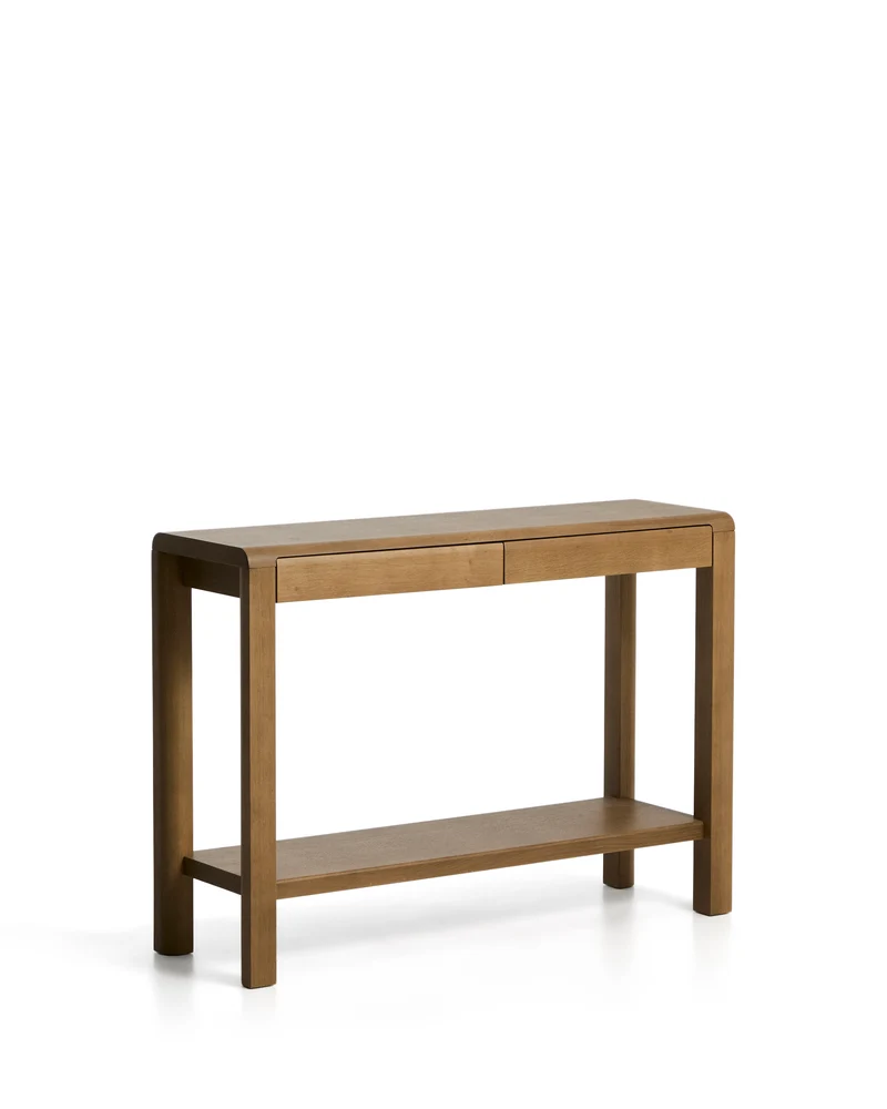 Arelida console table made of oak veneer and solid oak wood with light brown finish 112 x 80 cm FSC Mix Credit