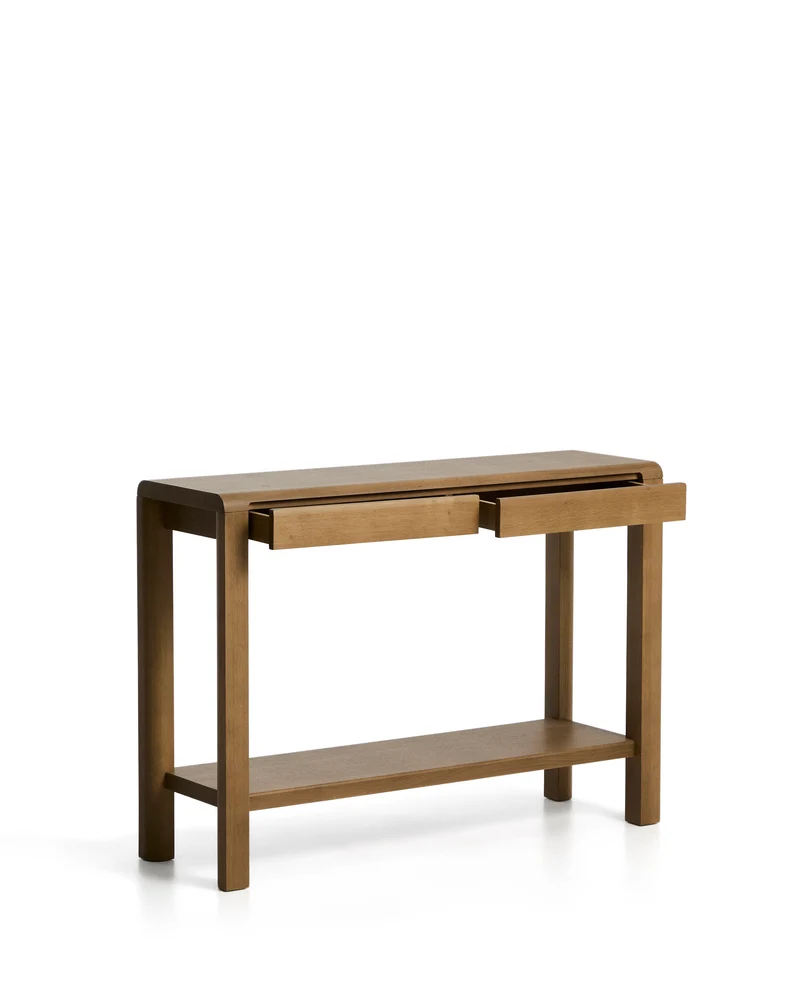 Arelida console table made of oak veneer and solid oak wood with light brown finish 112 x 80 cm FSC Mix Credit