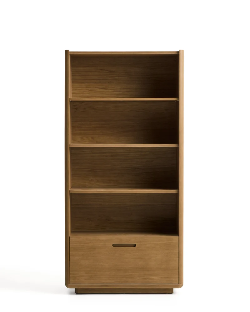 Arelida shelving unit made of oak veneer and solid oak wood with light brown finish 90 x 185 cm FSC Mix Credit