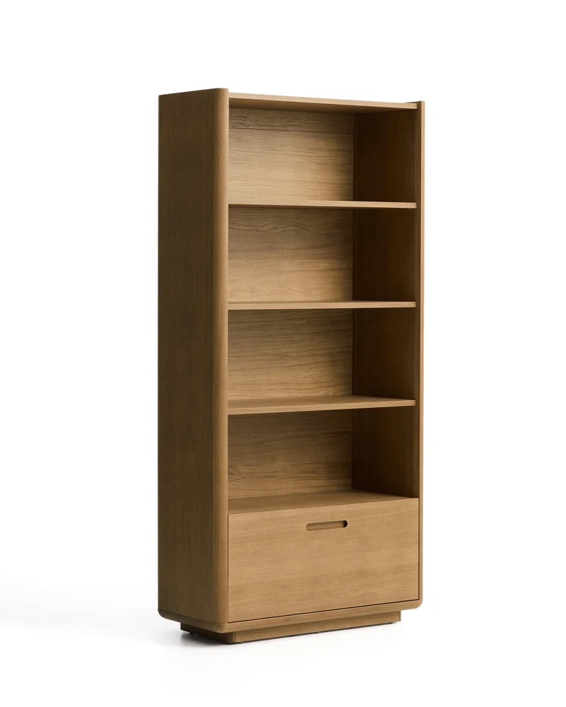 Arelida shelving unit made of oak veneer and solid oak wood with light brown finish 90 x 185 cm FSC Mix Credit
