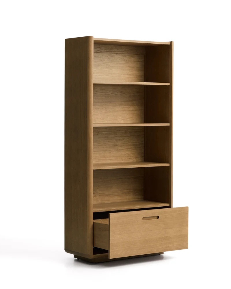 Arelida shelving unit made of oak veneer and solid oak wood with light brown finish 90 x 185 cm FSC Mix Credit