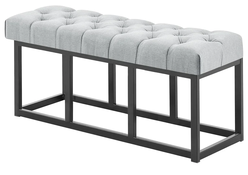 Banc capitonné rembourré 100 cm tissu gris avec structure en métal noir design contemporain 10_0008731