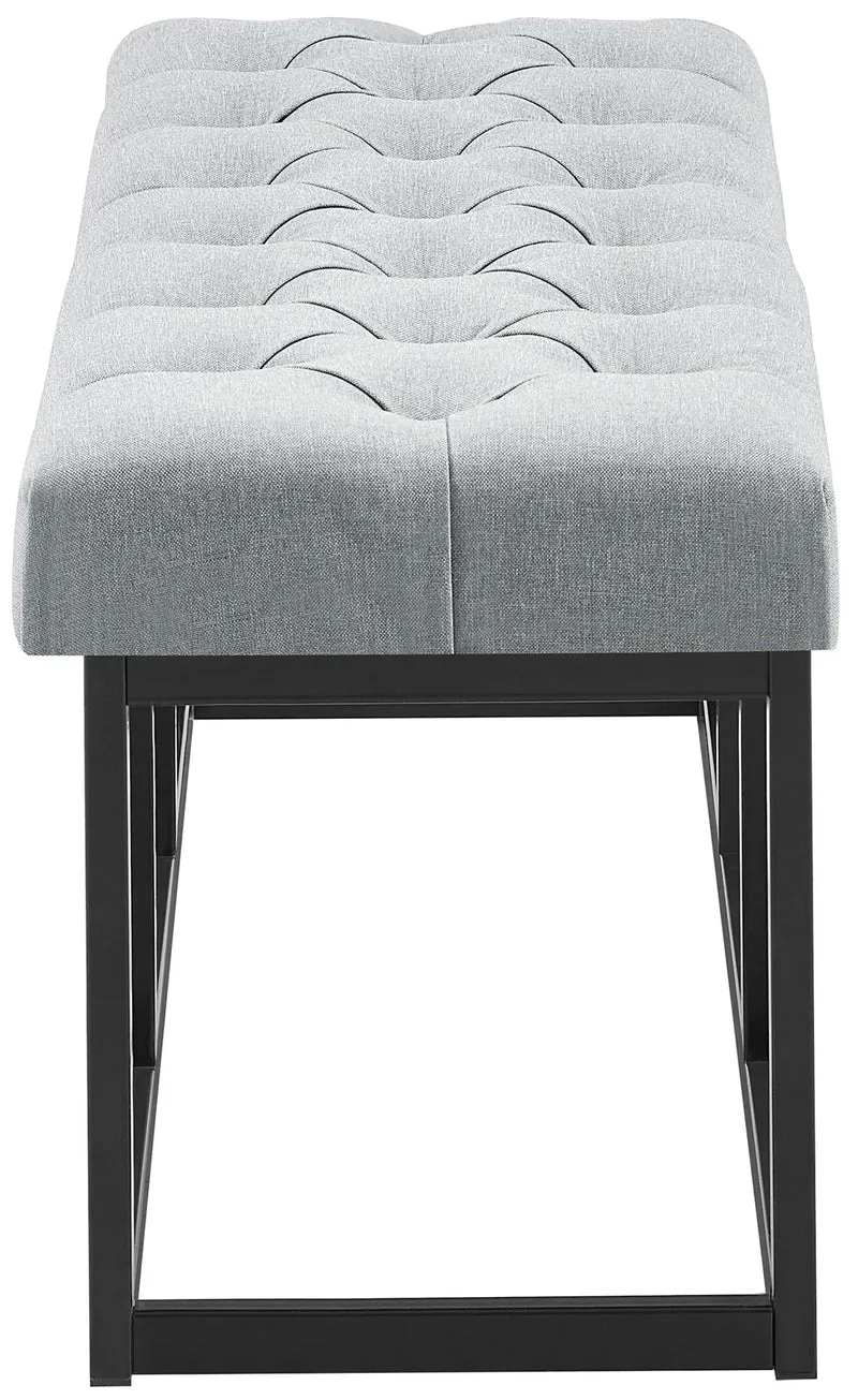 Banc capitonné rembourré 100 cm tissu gris avec structure en métal noir design contemporain 10_0008731