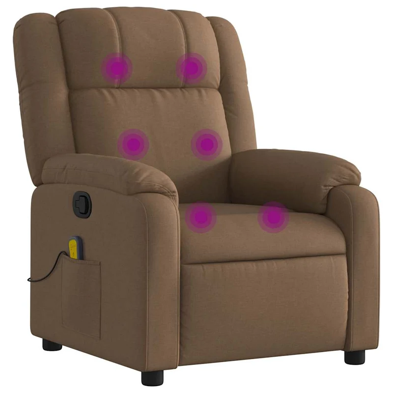 Fauteuil de relaxation TV fonction massage inclinable 6 points de massage en tissu marron DEC027020