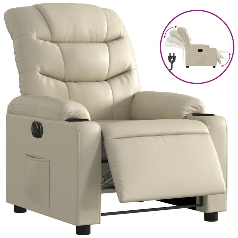 Fauteuil relax TV fonction d'inclinaison électrique très confortable en PVC crème DEC028259