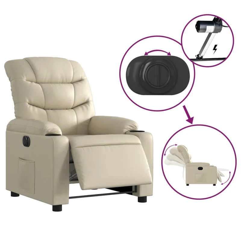 Fauteuil relax TV fonction d'inclinaison électrique très confortable en PVC crème DEC028259