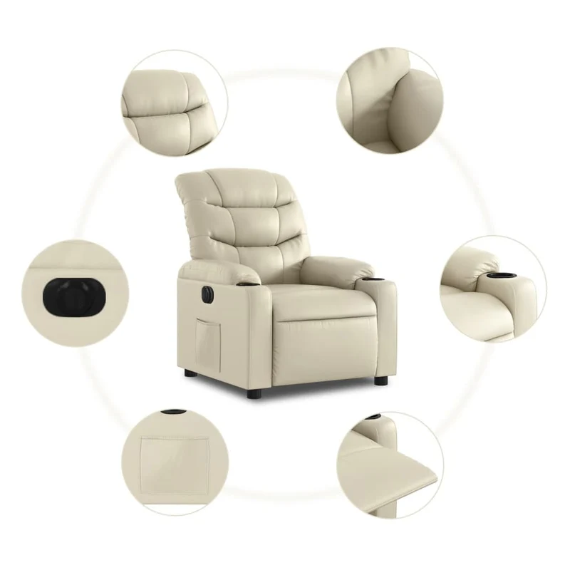 Fauteuil relax TV fonction d'inclinaison électrique très confortable en PVC crème DEC028259