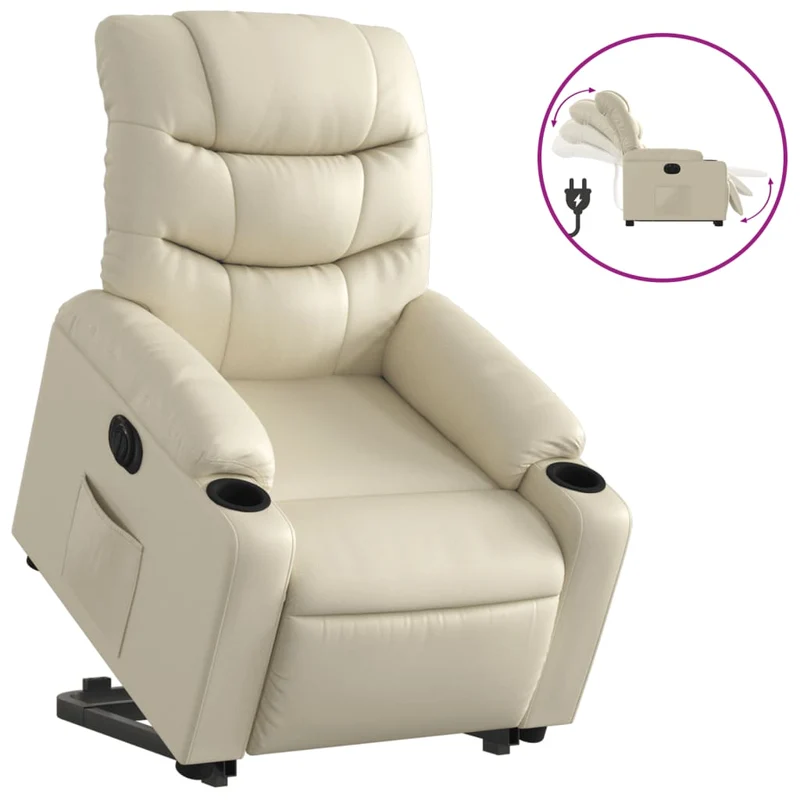 Fauteuil relax TV fonction de levage électrique très confortable en PVC crème DEC028258