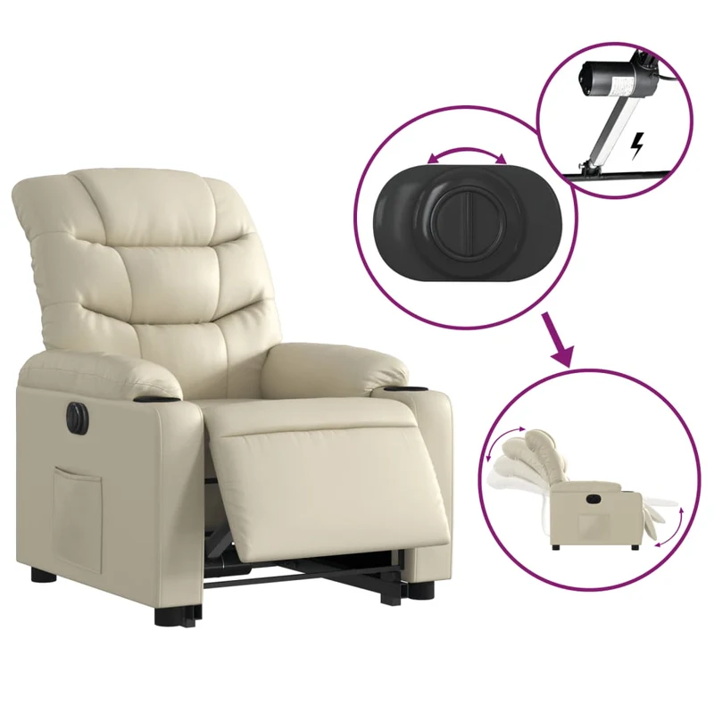 Fauteuil relax TV fonction de levage électrique très confortable en PVC crème DEC028258