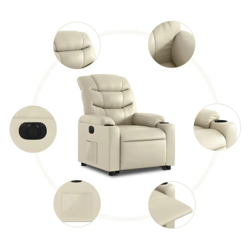 Fauteuil relax TV fonction de levage électrique très confortable en PVC crème DEC028258