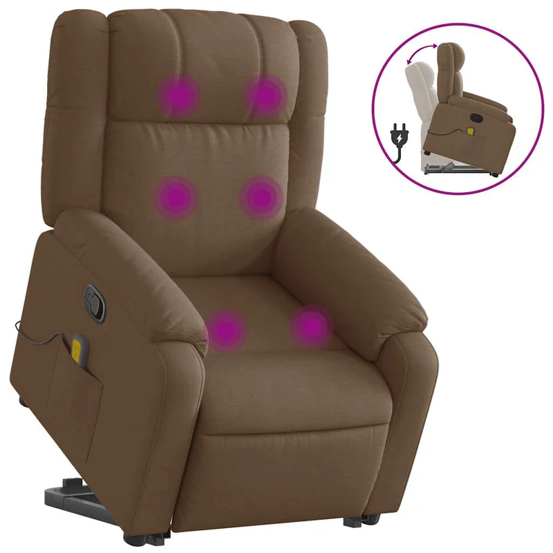 Fauteuil de relaxation TV fonction massage inclinable levage électrique en tissu marron DEC027021