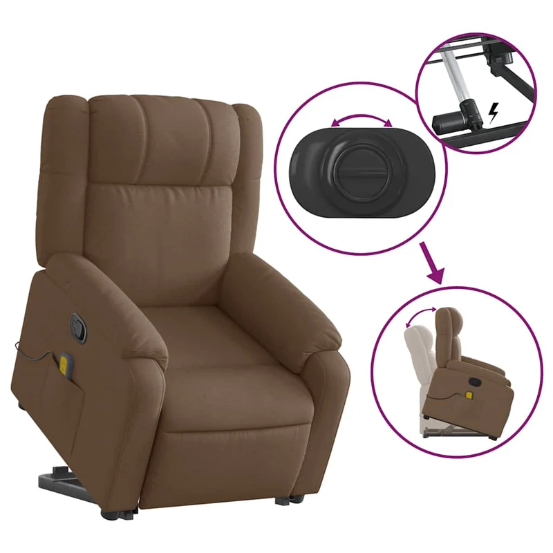 Fauteuil de relaxation TV fonction massage inclinable levage électrique en tissu marron DEC027021