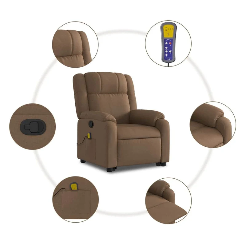 Fauteuil de relaxation TV fonction massage inclinable levage électrique en tissu marron DEC027021