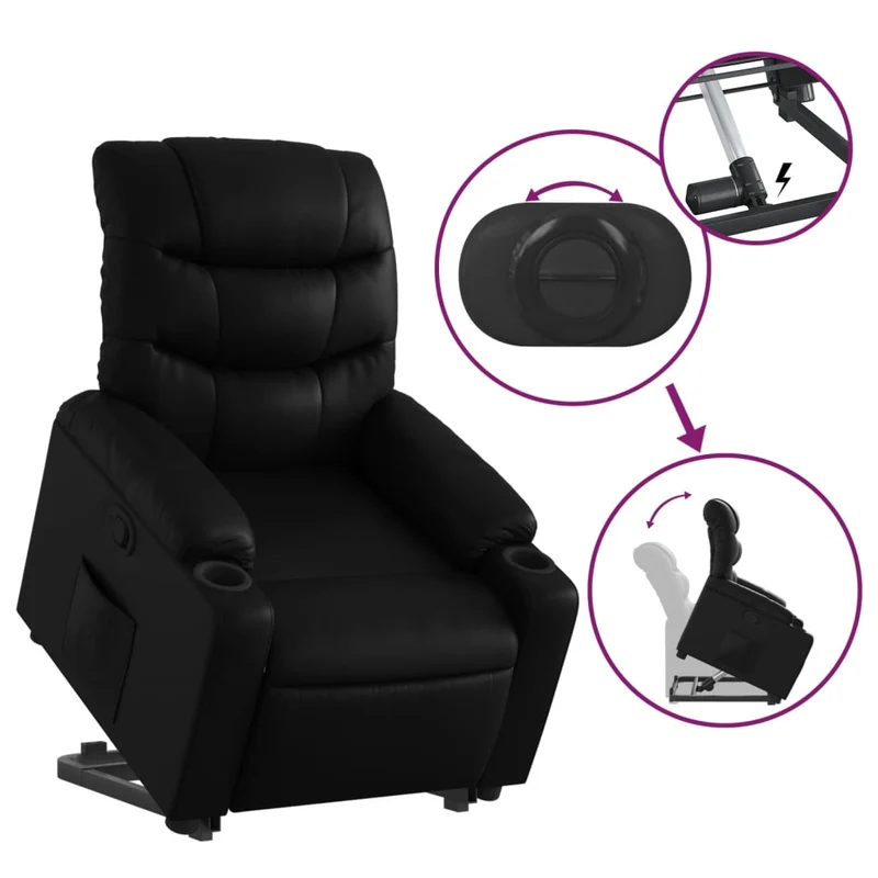 Fauteuil relax TV rembourrage confortable fonction de levage électrique en PVC noir DEC028071