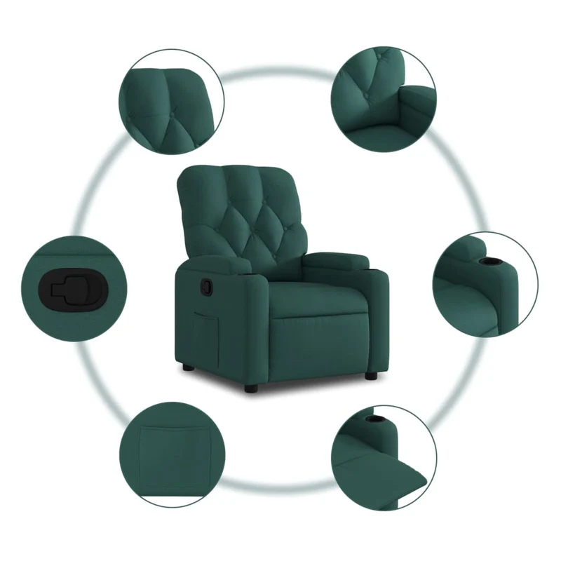 Fauteuil relax TV rembourrage confortable fonction d'inclinaison manuelle en tissu vert foncé DEC028225