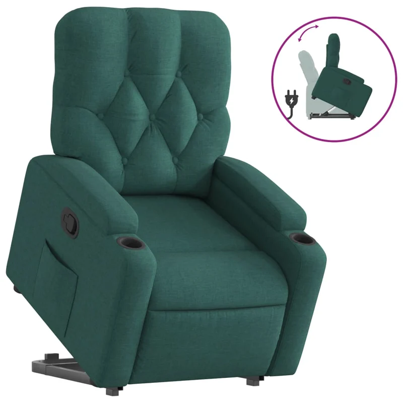 Fauteuil relax TV rembourrage confortable fonction de levage électrique en tissu vert foncé DEC028213