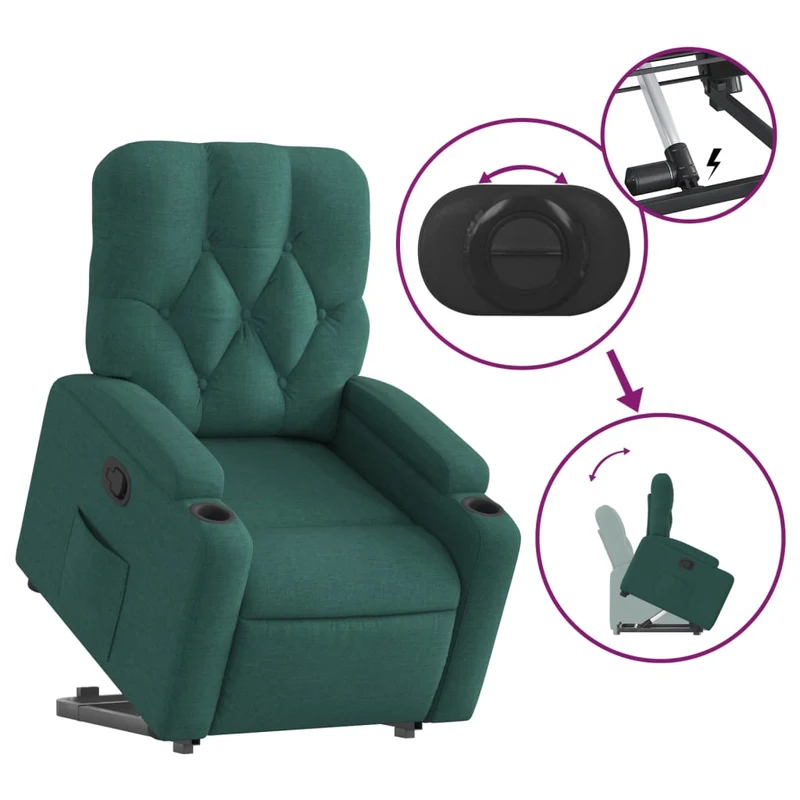 Fauteuil relax TV rembourrage confortable fonction de levage électrique en tissu vert foncé DEC028213