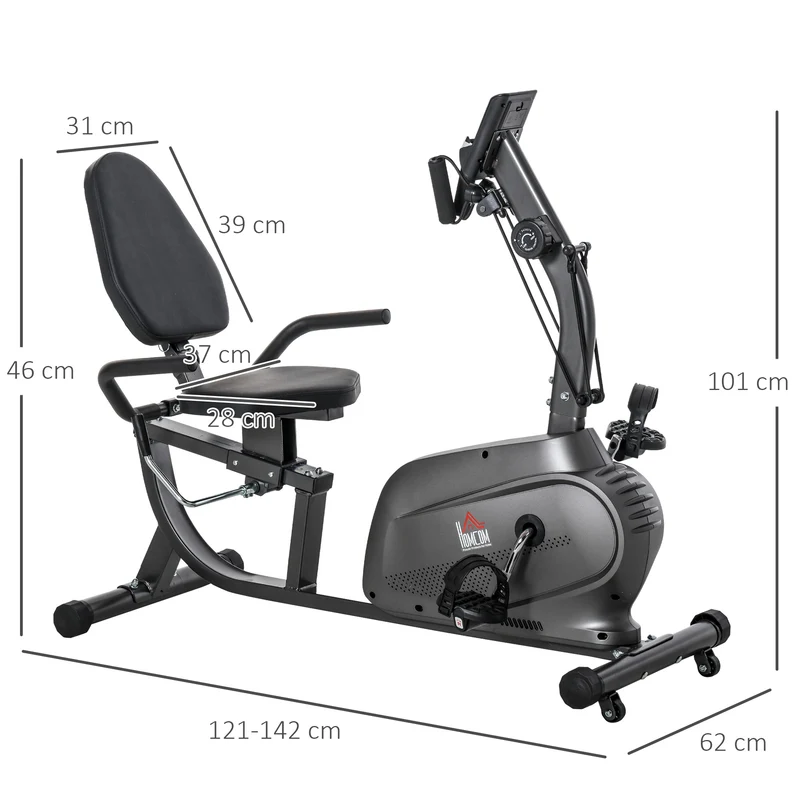 Vélo semi-allongé rééducation remise en forme 125 x 63 x 100 cm siège réglable silencieux contemporain en acier noir 21_0006700