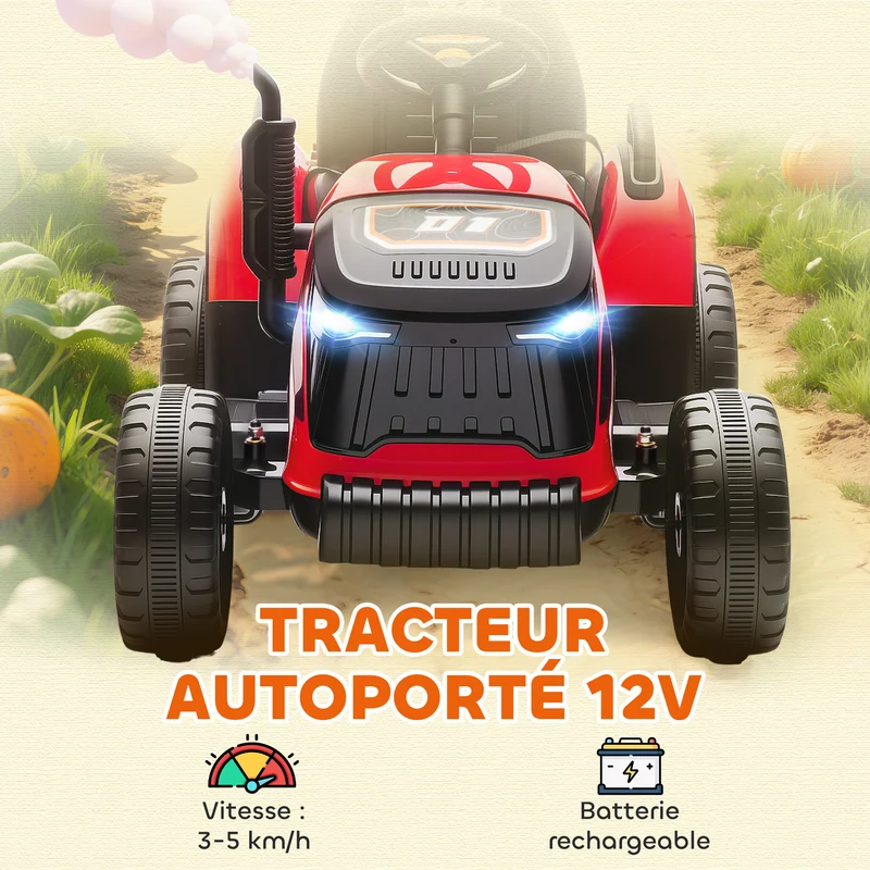 Tracteur électrique enfants 139 x 58 x 55 cm remorque amovible télécommande sécurité jardin design tendance en PP rouge 21_0000612