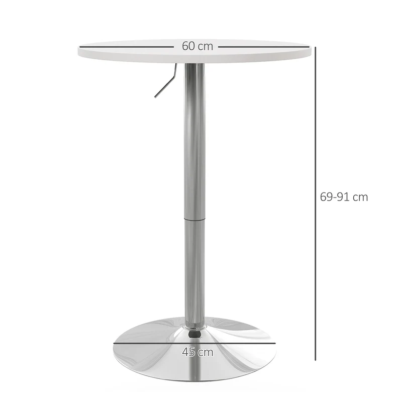 Table de bar ronde 60 x 60 x 69-91 cm hauteur réglable plateau pivotant 360° compact contemporain moderne en MDF blanc 21_0003223