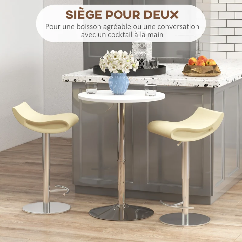 Table de bar ronde 60 x 60 x 69-91 cm hauteur réglable plateau pivotant 360° compact contemporain moderne en MDF blanc 21_0003223