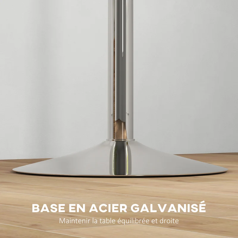 Table de bar ronde 60 x 60 x 69-91 cm hauteur réglable plateau pivotant 360° compact contemporain moderne en MDF blanc 21_0003223