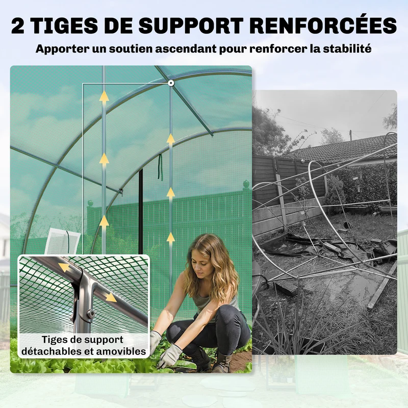 Serre tunnel de jardin 295 x 400 x 200 cm protection uv ventilation croisée haubanage style contemporain en pe vert 21_0005611