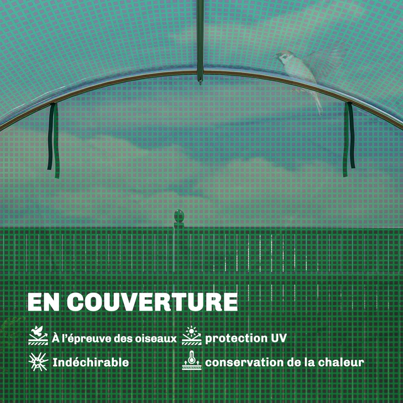 Serre tunnel de jardin 295 x 400 x 200 cm protection uv ventilation croisée haubanage style contemporain en pe vert 21_0005611