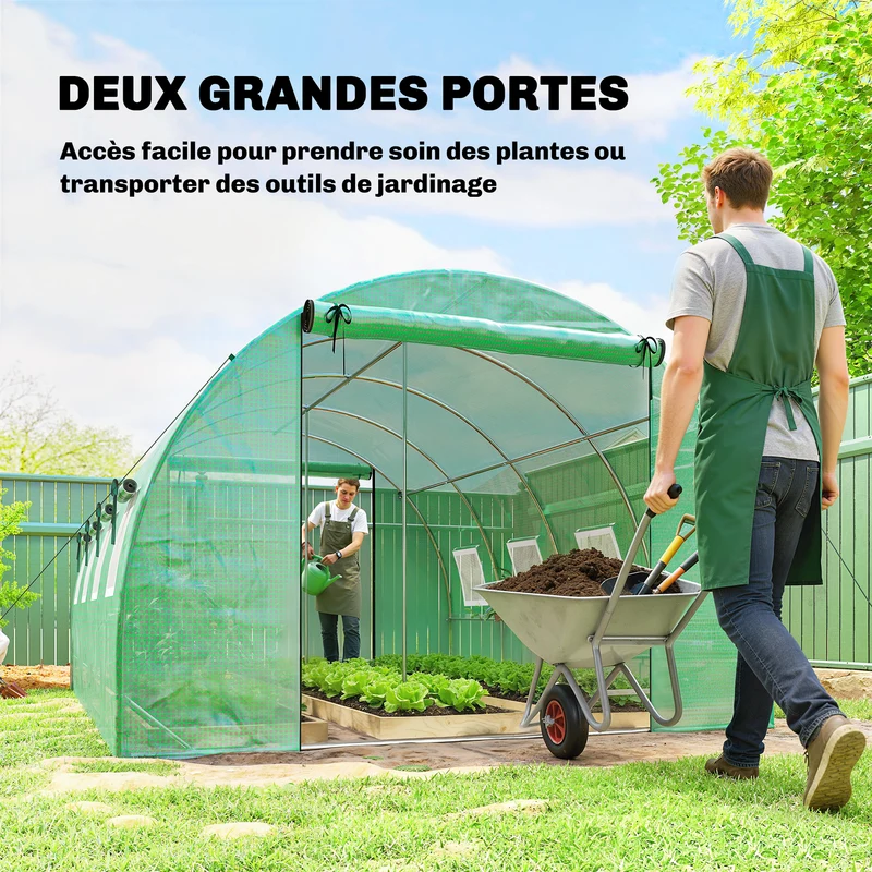 Serre tunnel de jardin 295 x 400 x 200 cm protection uv ventilation croisée haubanage style contemporain en pe vert 21_0005611