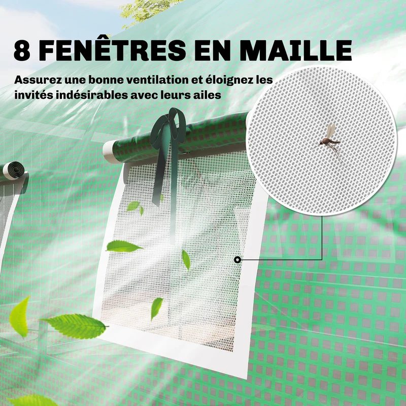 Serre tunnel de jardin 295 x 400 x 200 cm protection uv ventilation croisée haubanage style contemporain en pe vert 21_0005611