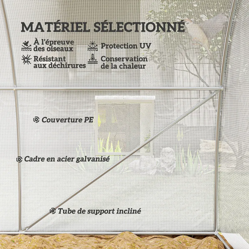 Serre de jardin tunnel 450 x 300 x 200 cm protection plantes anti uv porte zippée style contemporain épuré en pe blanc 21_0004248