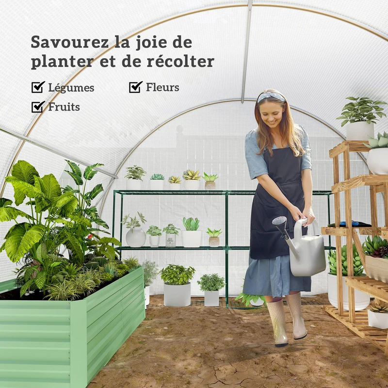 Serre de jardin tunnel 450 x 300 x 200 cm protection plantes anti uv porte zippée style contemporain épuré en pe blanc 21_0004248