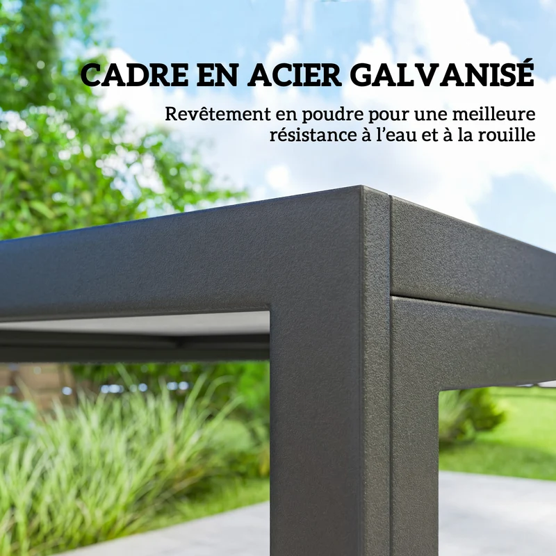 Salon de jardin rectangulaire 150 x 80 x 74 cm 6 places assise aérée style moderne extérieur en acier galvanisé noir 21_0005354