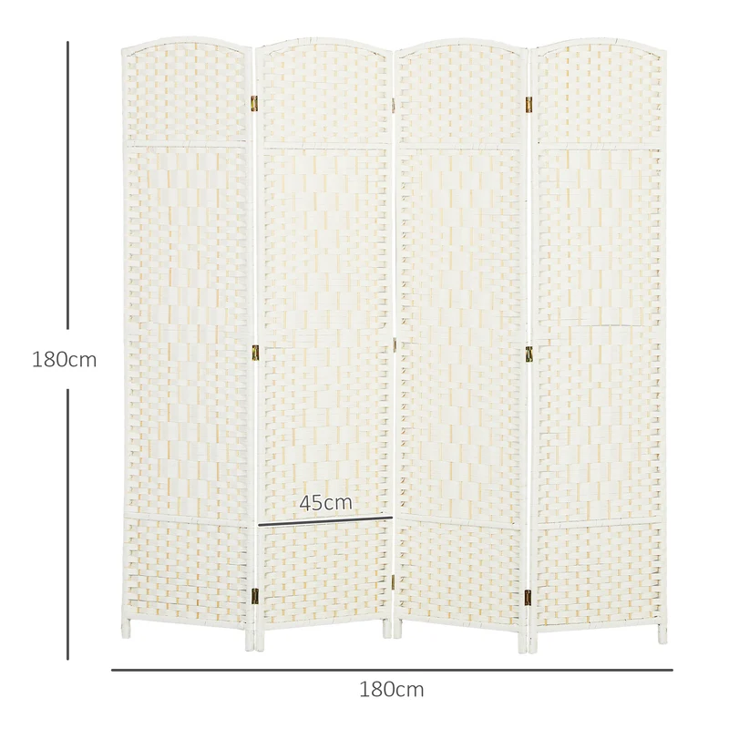 Paravent 4 panneaux séparateur de pièce 180 x 1,7 x 180 cm pliable léger salon scandinave épuré en polypropylène blanc 21_0001340