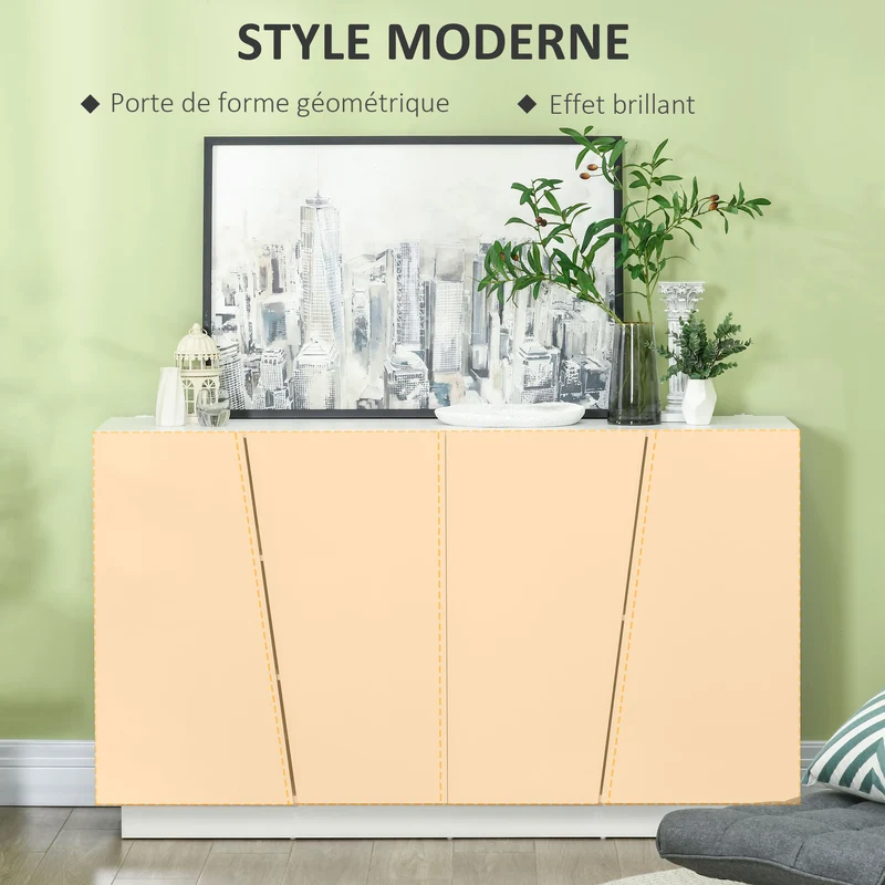 Meuble de rangement salon 150 x 40 x 88 cm étagère réglable anti-basculement moderne épuré en panneau de particules blanc 21_0002907