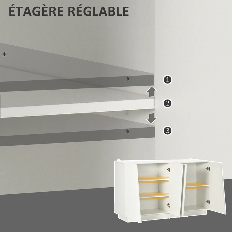 Meuble de rangement salon 150 x 40 x 88 cm étagère réglable anti-basculement moderne épuré en panneau de particules blanc 21_0002907