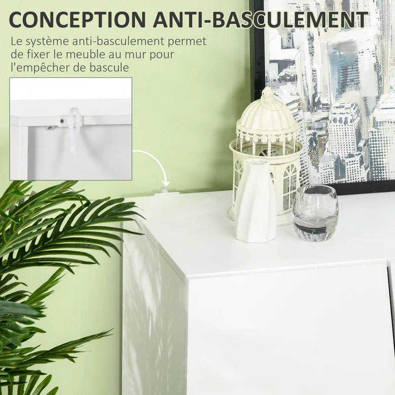 Meuble de rangement salon 150 x 40 x 88 cm étagère réglable anti-basculement moderne épuré en panneau de particules blanc 21_0002907