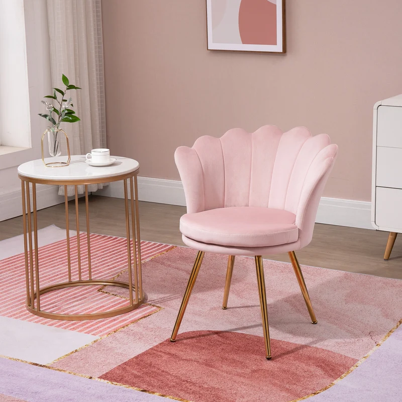 Lot de 2 fauteuil coquillage salon 67 x 64 x 77 cm assise cocooning dossier courbé classique chic en velours rose poudré 21_0003190