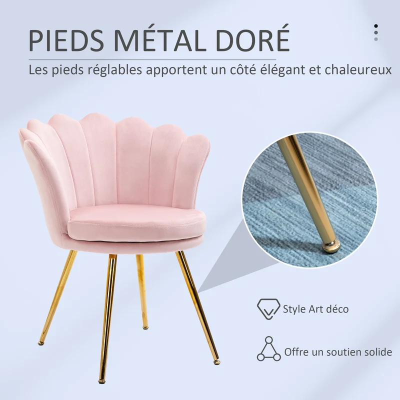 Lot de 2 fauteuil coquillage salon 67 x 64 x 77 cm assise cocooning dossier courbé classique chic en velours rose poudré 21_0003190