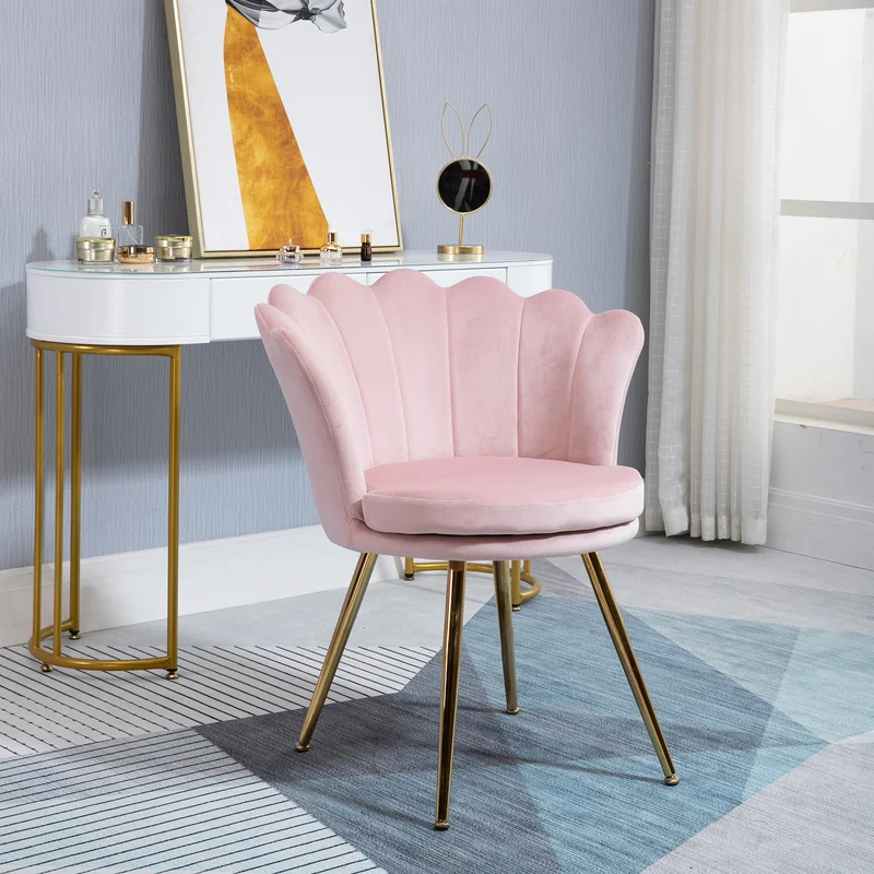 Lot de 2 fauteuil coquillage salon 67 x 64 x 77 cm assise cocooning dossier courbé classique chic en velours rose poudré 21_0003190