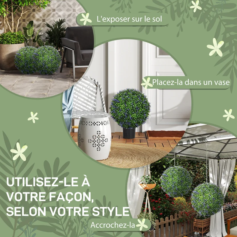 Lot de 2 boules topiaires artificielles intérieur 42 x 42 x 42 cm résistantes uv contemporain en polyéthylène violet 21_0001381