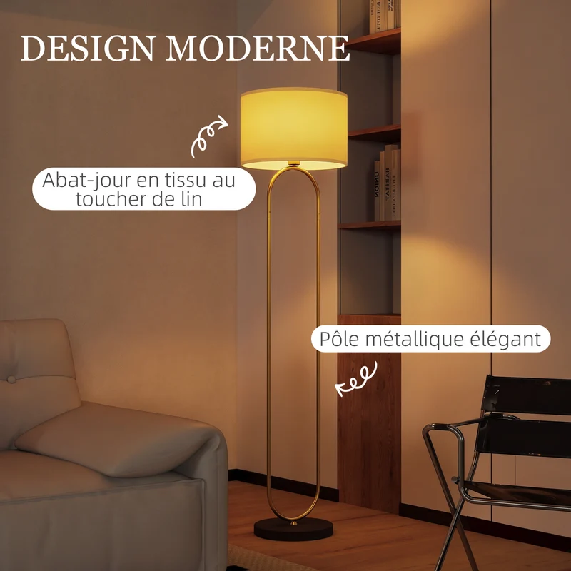 Lampadaire salon abat-jour lin 38 x 156 x 38 cm interrupteur à pied diffusion douce moderne minimaliste en lin noir 21_0007042