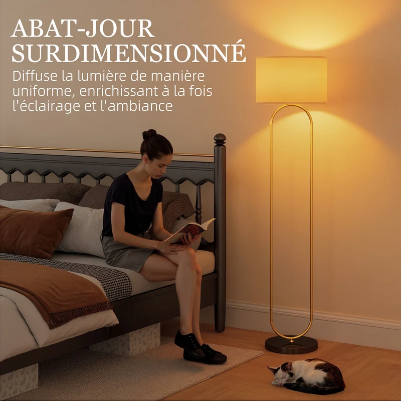 Lampadaire salon abat-jour lin 38 x 156 x 38 cm interrupteur à pied diffusion douce moderne minimaliste en lin noir 21_0007042
