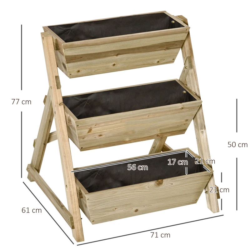 Jardinière sur pieds triple potager 71 x 61 x 77 cm jardinage sans se baisser gain de place scandinave en bois marron 21_0004261