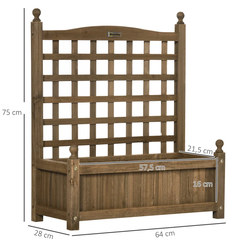 Jardinière sur pied treillis balcon 64 x 28 x 75 cm gain de place support plantes grimpantes rustique en bois marron 21_0004194