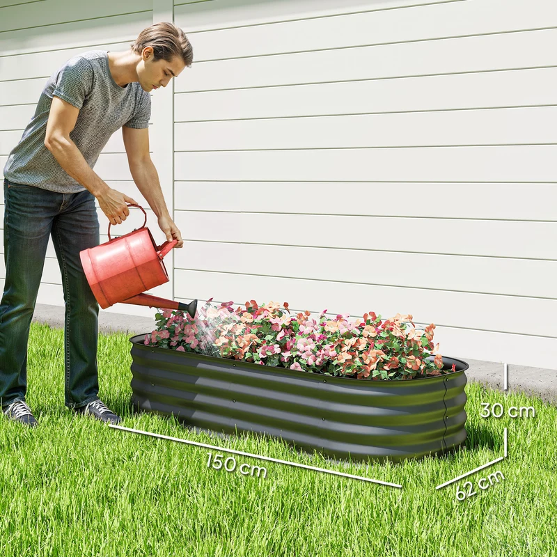 Jardinière potager surélevée 150 x 62 x 30 cm modulable protection plantes style contemporain design en acier gris foncé 21_0004376
