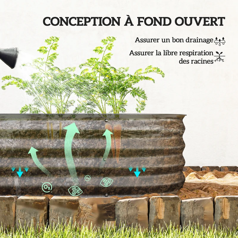Jardinière potager surélevée 150 x 62 x 30 cm modulable protection plantes style contemporain design en acier gris foncé 21_0004376