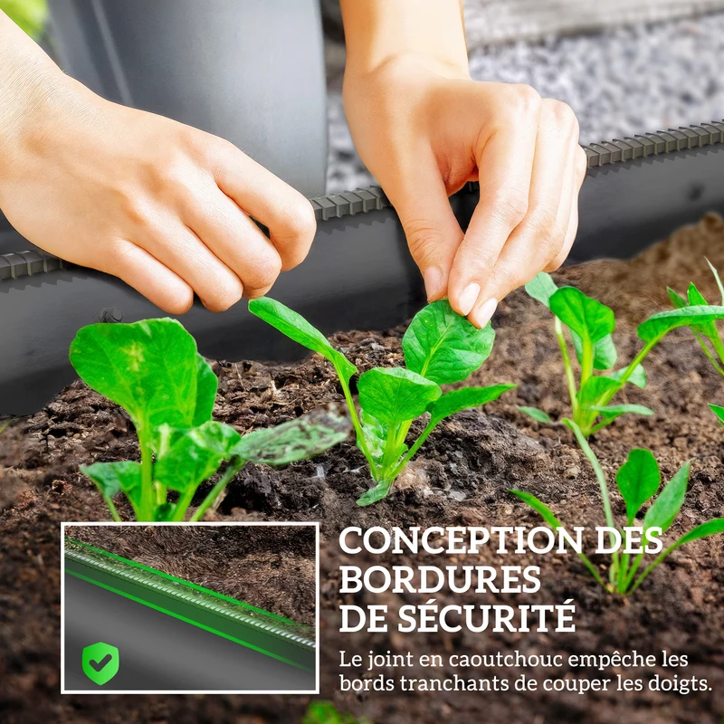Jardinière potager surélevée 150 x 62 x 30 cm modulable protection plantes style contemporain design en acier gris foncé 21_0004376