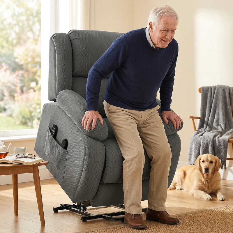 Fauteuil releveur électrique inclinable 93 x 86 x 131 cm massage chauffant du dos moderne ambiance cosy en polyester gris 21_0000910