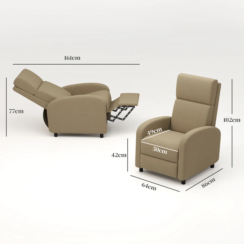Fauteuil inclinable salon dossier réglable 160° 64 x 86 x 102 cm repose-pieds intégré moderne cosy en polyester beige 21_0003128